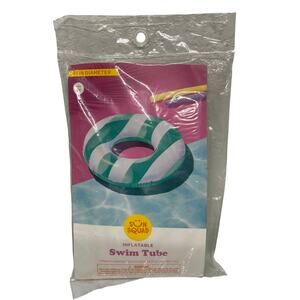 Sun Squad 8.5x31" Inflatable Pool Swim Tube Green & White Stripes, New